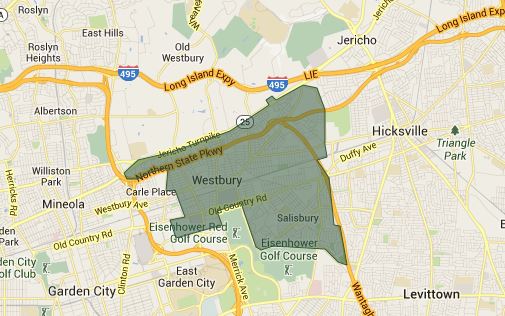 map of Westbury long island 11590